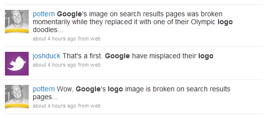 Twitter chatter about the Missing/Broken Google Logo 