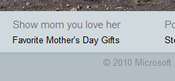 Bing.com Homepage Link to Mother's Day 2010 Favorite Gifts