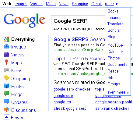SERPs Side Navigation and Top Dropdown
