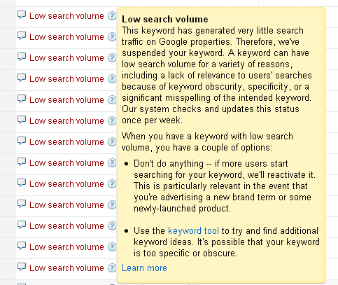 Google AdWords Low Search Volume