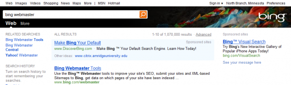 Alternate Test Top Header for Bing Search Engine Results Pages.