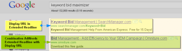 Google AdWords Extended Text Ad Headlines with Display URL Domain Names - Keyword Bid Maximizer