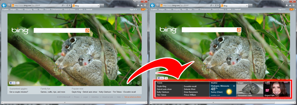 Side by Side comparison of the previous version of Bing's Homepage and the test version.