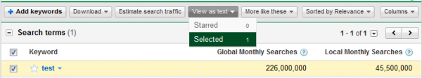 AdWords Keyword Tool View As Text button