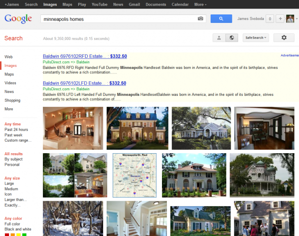 Google Image SERP: Minneapolis Homes w/ Text Ads Only Google Image Search: Minneapolis Homes SERP with AdWords Text Ads Only