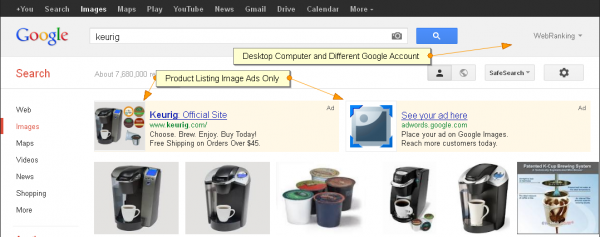 Google Testing Image Search Ads: Keurig SERP, Product Ads Only