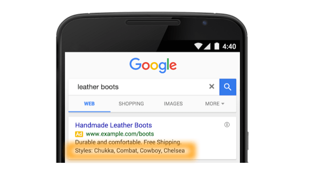 Google AdWords Ad Extension Structured Snippets