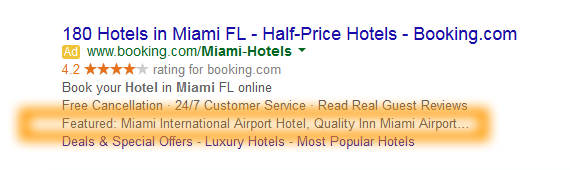 Google AdWords Ad Extension Structured Snippets Examples Featured Hotels