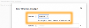 Google AdWords Ad Extension Structured Snippets Header Brands