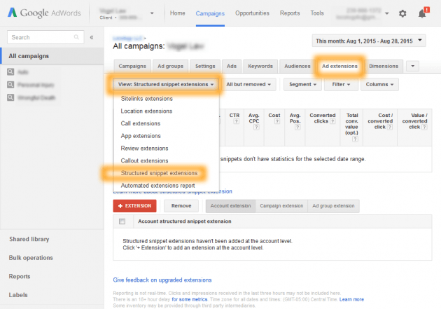 How To Find Structured Snippets Ad Extension in Google AdWords