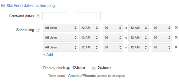 Google AdWords Ad Extension Structured Snippets Scheduling options