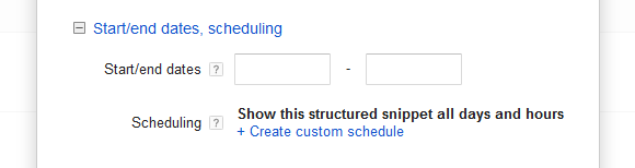 Google AdWords Ad Extension Structured Snippets Start-End Dates and Scheduling