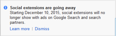 Google AdWords Social Extension Ending Notice
