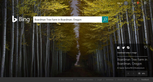 Bing.com Homepage 2017-02-10 - Boardman Tree Farm in Boardman Oregon